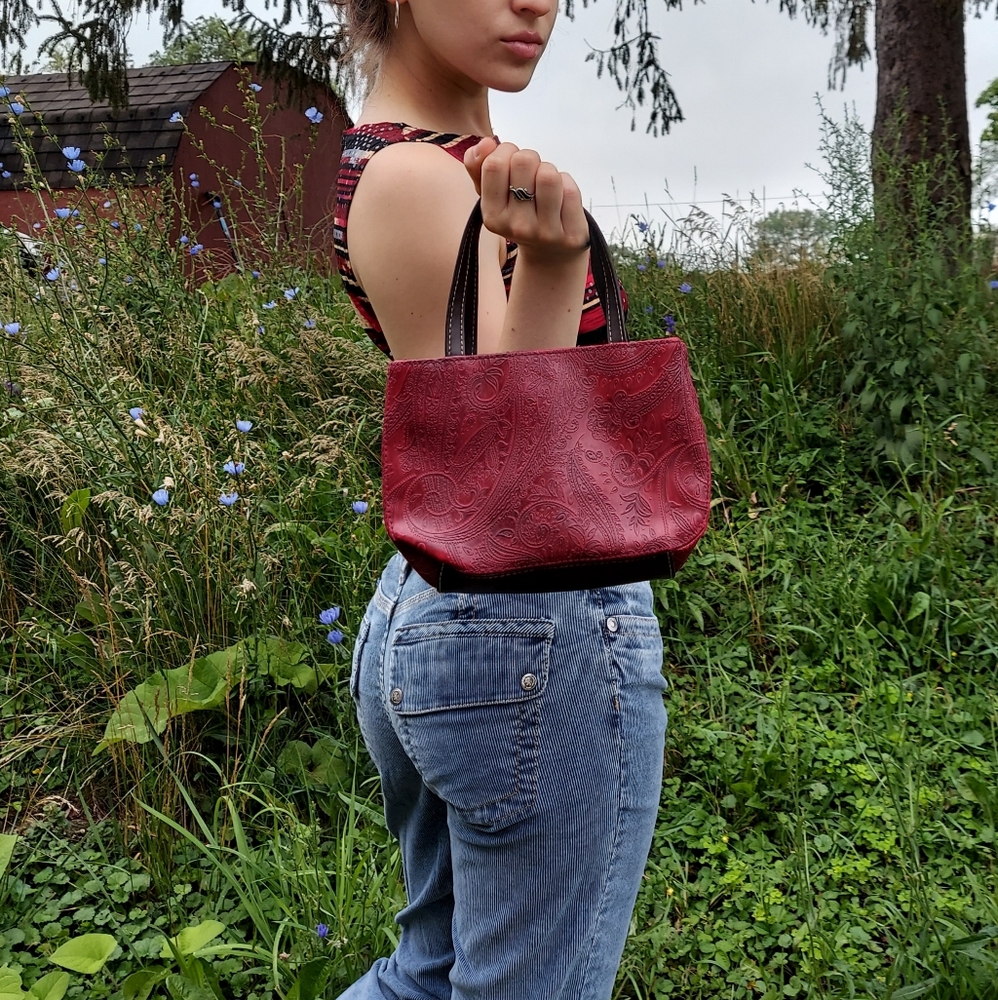 Red Paisley Vegan Leather Purse by Relic